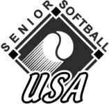 Black and white logo with Senior Softball in a diamond shape around a stylized softball, and USA written prominently across the bottom.