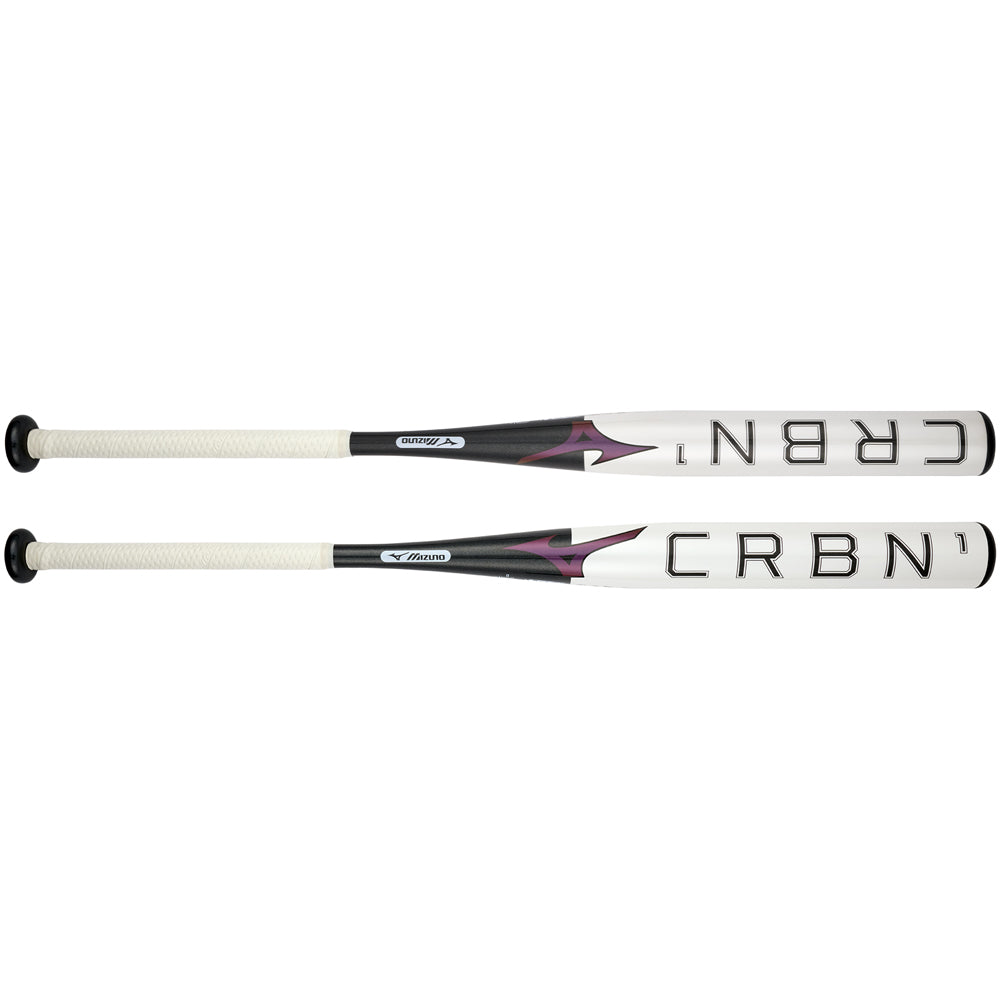 A close-up of the 2024 Mizuno F24 CRBN1 (-10) Fastpitch Softball Bat highlights its anti-shock construction.