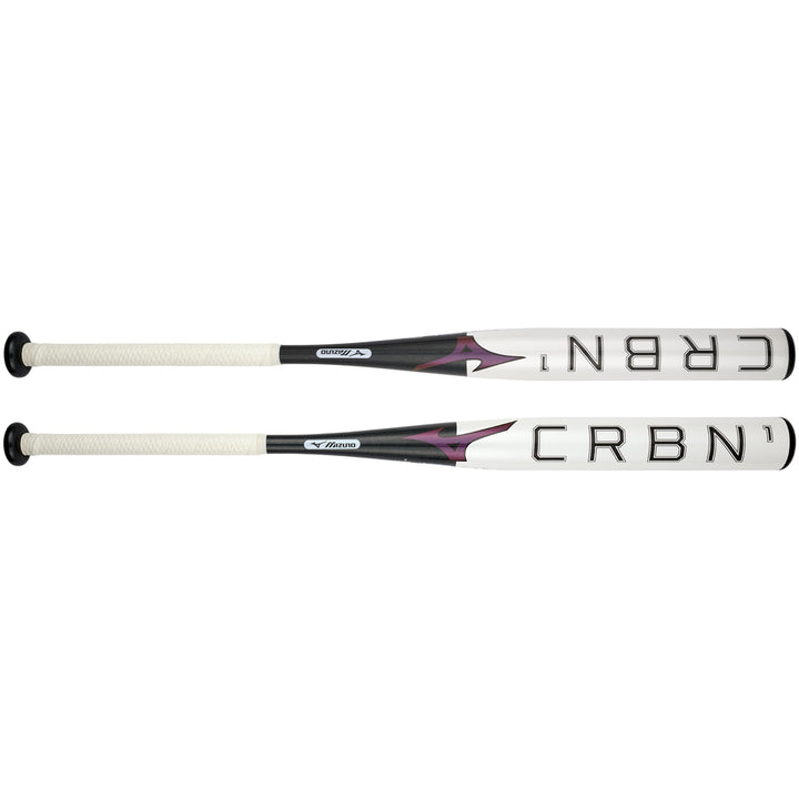 A close-up of the 2024 Mizuno F24 CRBN1 (-10) Fastpitch Softball Bat highlights its anti-shock construction.