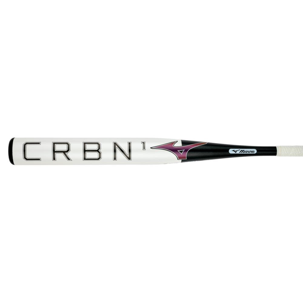 The 2024 Mizuno F24 CRBN1 (-9) Fastpitch Softball Bat (340660) features a white handle and anti-shock construction for comfort and control.