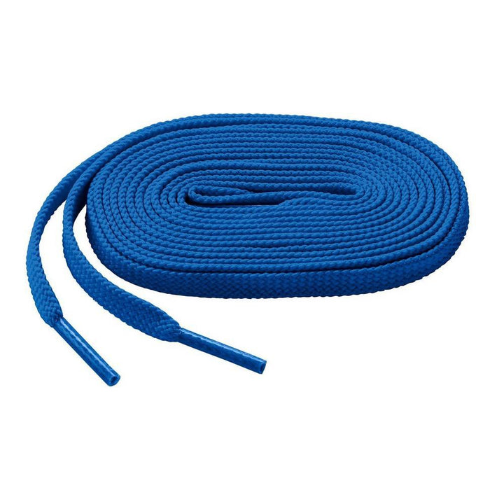 The Mizuno Shoelaces: 370201 by Mizuno are premium blue coiled laces with plastic tips on both ends, displayed neatly against a white background.