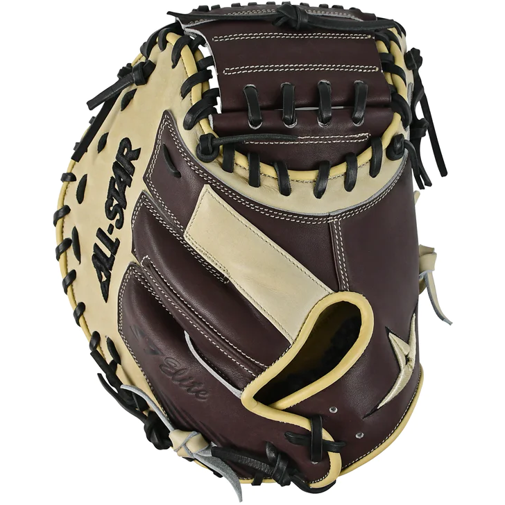 The All Star S7 Elite 34" Baseball Catcher's Mitt: CM5000, a premium rawhide glove with deep pocket construction, is displayed on a white background.