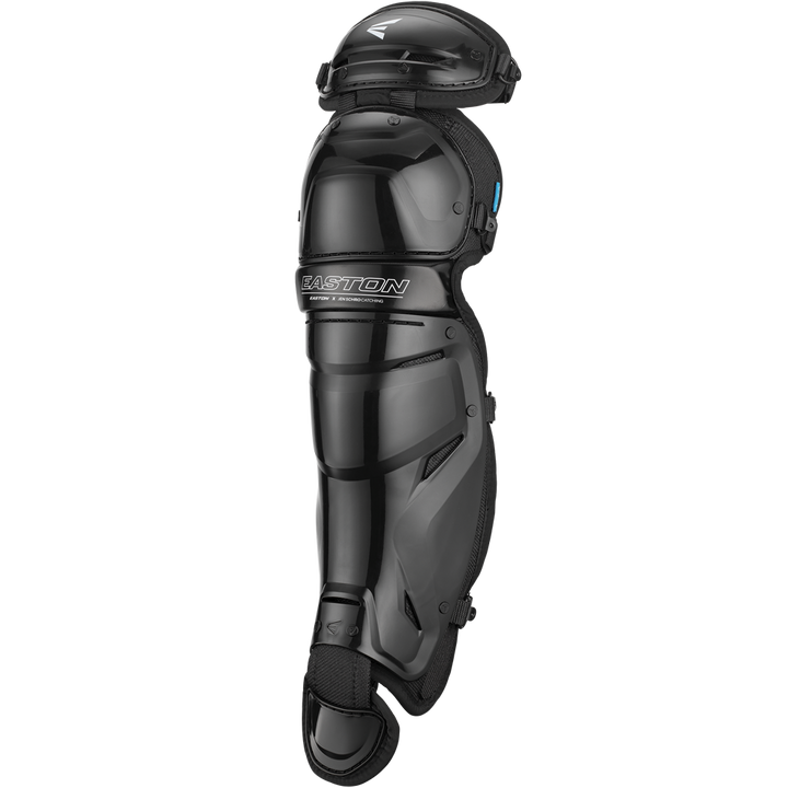 The Easton Jen Schro The Very Best Fastpitch Catcher's Leg Guards: JSTVBLG offer full shin and ankle protection with a hard shell, knee padding, ventilation holes, and adjustable straps. Designed by Easton for fastpitch catchers.