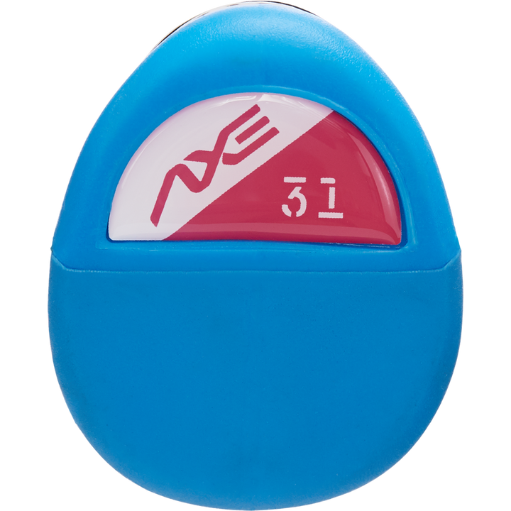 A blue and red plastic item featuring a white and red circle, echoing the bold colors of the 2024 AXE Avenge Pro 3 Hybrid (-8) USA Baseball Bat by AXE.