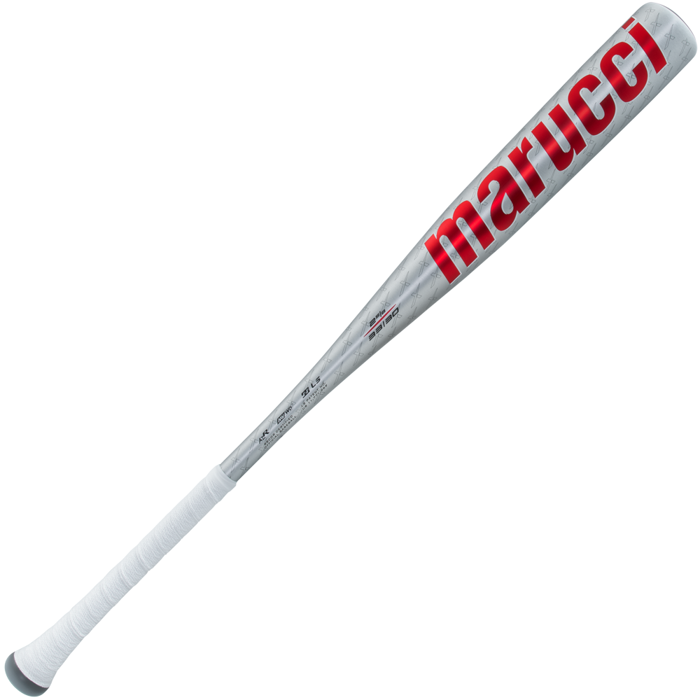 A 2025 Marucci CATX2 (-3) BBCOR Baseball Bat (MCBCX2), silver with a white grip and large red Marucci logo, features one-piece alloy construction and is shown on a plain white background.