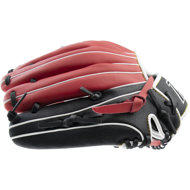 The Marucci Caddo 11.5" Baseball Glove (MFG2CD1150) by Marucci, crafted from full-grain cowhide leather, sits on a white background, featuring durability and a comfortable, adjustable fit for youth players.