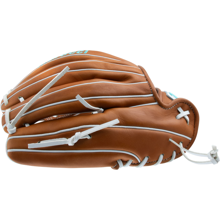 The Marucci Magnolia 46K5 12.25" Fastpitch Glove (MFG3MG46K5FP-TF), made from Japanese-tanned steerhide with white laces and trim, is displayed on a white background, side view.