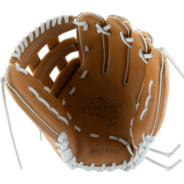 The Marucci Oxbow 47A3FP 12.5" Fastpitch Glove (MFGOX47A3FP-TF) by Marucci features full-grain cowhide leather, white laces, and a classic H-Web design.