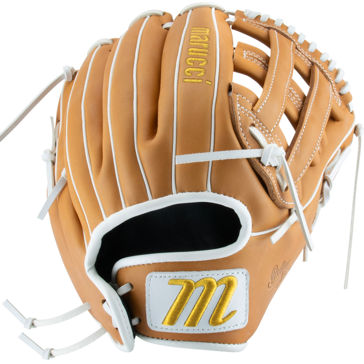 The Marucci Oxbow 47A3FP 12.5" Fastpitch Glove (MFGOX47A3FP-TF) features durable full-grain cowhide leather and a bold Marucci logo.
