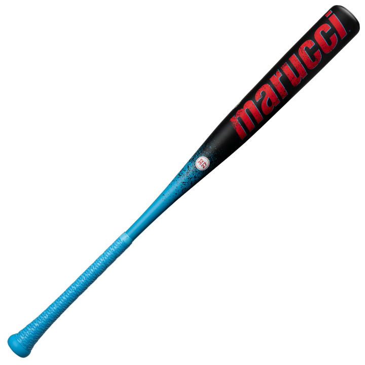 The 2026 Marucci CAT X RCKLESS (-5) USSSA Baseball Bat features a black and blue design, a blue grip handle, and bold red "Marucci" branding on the barrel.
