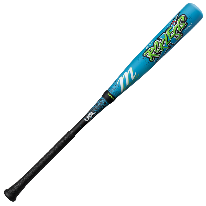 A blue 2026 Marucci CAT X RCKLESS Hybrid (-8) 2 5/8" USA Baseball Bat (MSBCRH8USA) with green text.