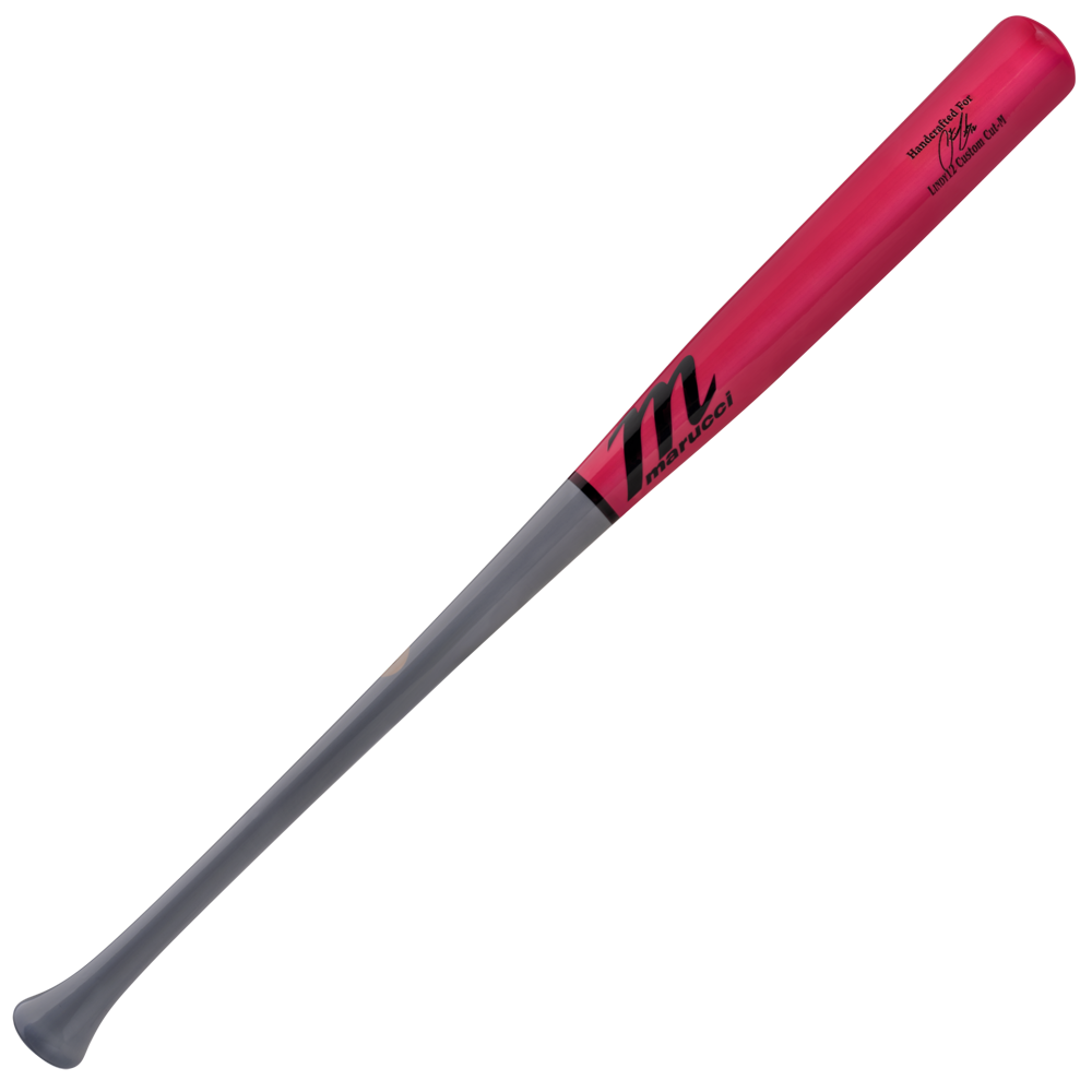 The Marucci LINDY12 Francisco Lindor Pro Exclusive Maple Wood Bat (MVE4LINDY12) features a gray handle, vibrant pink barrel, black branding, and "LINDY12 Pro Model" text near the top.