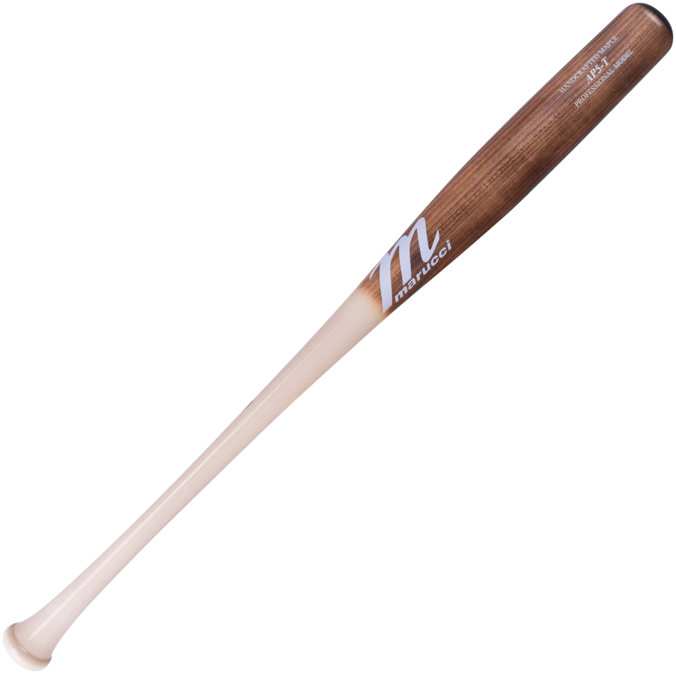 The Marucci AP5 Torpedo Pro Model Maple Wood Bat: MVE5AP5T features a natural-to-brown gradient and Marucci branding near the barrel, making it a stylish, high-performance maple bat ideal for power hitters.