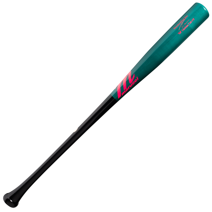The Marucci TVT Trea Turner Pro Exclusive Maple Wood Bat (MVE4TVT-BK/BOR) features a bold pink logo, inspired by the Trea Turner bat.