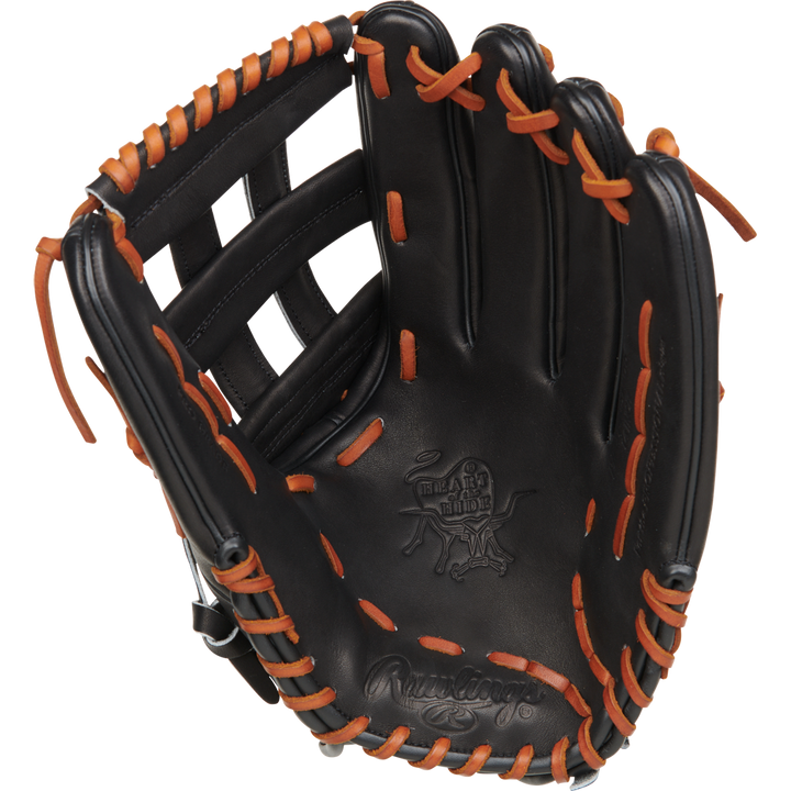 The Rawlings Heart of the Hide 14" Slowpitch Glove (RPRO140SP-6B) is a black and brown baseball glove by Rawlings.