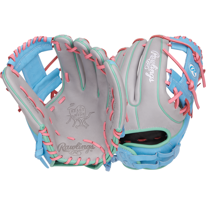 A Rawlings Heart of the Hide 12" Fastpitch Glove (PRO716SB-2GCB) rests on a white background, highlighting Rawlings' renowned quality for elite fastpitch softball collections.