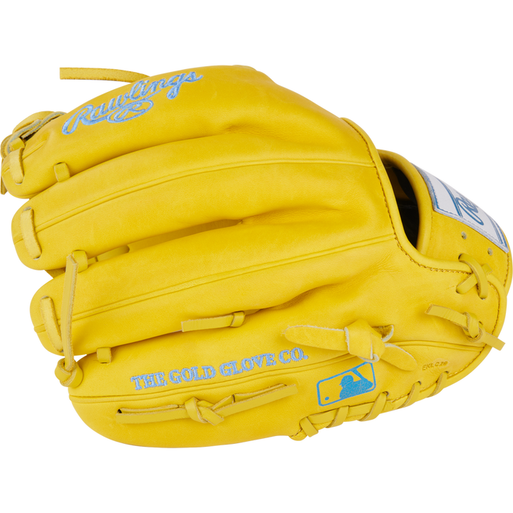 The Rawlings Heart of the Hide 11.5" Color Sync Baseball Glove (PROR204-2Y) features a bold yellow design, adding standout style and performance to your infield game.