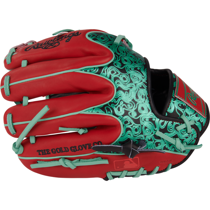 The Rawlings Heart of the Hide 11.5" Color Sync Baseball Glove (PROR204W-32BS) offers infielders style and performance, with a unique red and green design from Rawlings.