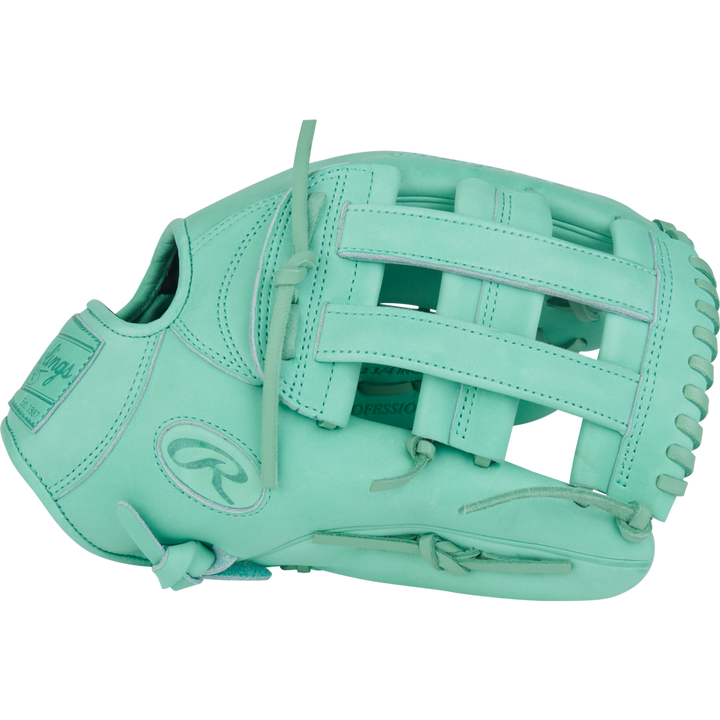 The Rawlings Heart of the Hide 12.75" Baseball Glove (PROR3039-6M) features a teal design with basket web, laces, and visible stitching, photographed against a plain white background—ideal for serious players seeking style and performance.