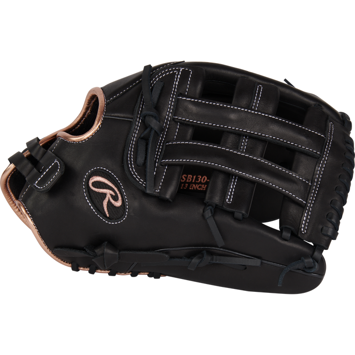 The Rawlings R9 13" Fastpitch Glove (R9SB130-6B) features a black, full-grain leather design for durability and comfort—ideal for serious outfielders.