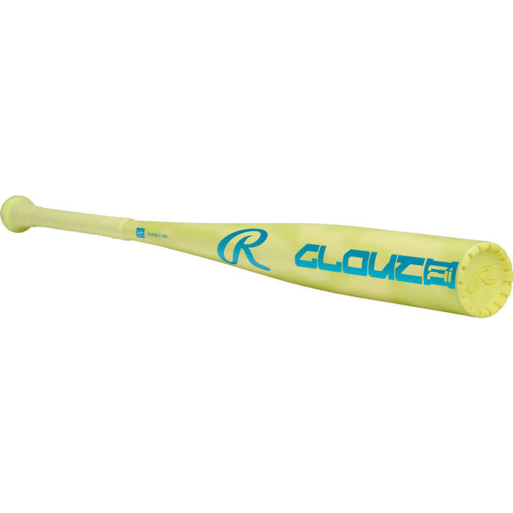 The 2026 Rawlings Clout AI (-3) BBCOR Baseball Bat: RBB6C3 (DEMO) features a yellow barrel with blue "CLOU21" and an R logo, a textured grip, Red Alloy+ build, and a flared end capâshowcasing Rawlingsâ latest innovation.
