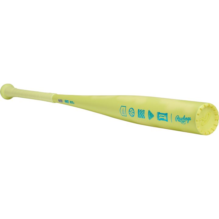 A yellow 2026 Rawlings Clout AI (-3) BBCOR Baseball Bat (RBB6C3 DEMO) featuring blue icons and branding on the barrel, displayed against a white background.