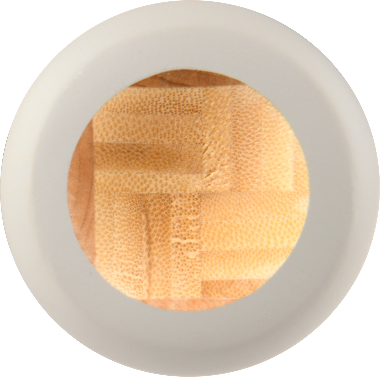 A circular white frame surrounds a round window featuring light and dark wooden squares in a checkerboard pattern, echoing the finely crafted look of the Rawlings Big Stick Elite -3 Wood Composite Baseball Bat (RBSC110) by Rawlings.