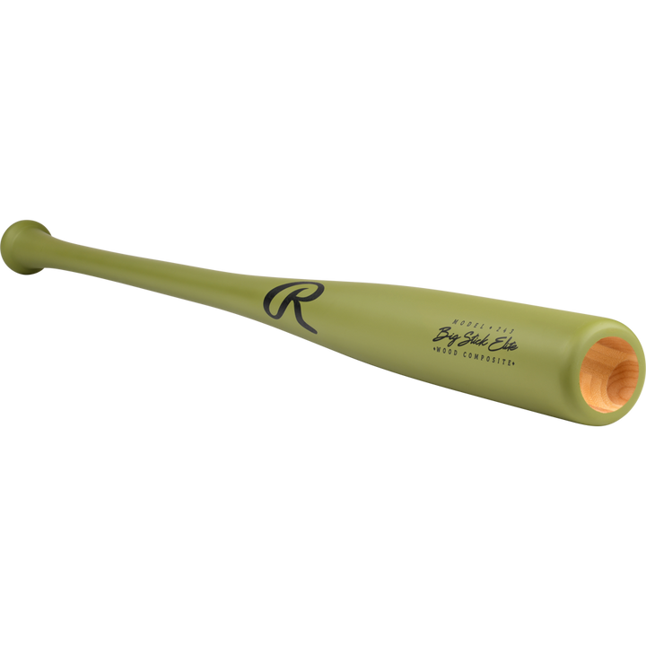 A Rawlings Big Stick Elite -3 Wood Composite Baseball Bat (RBSC243) with a green maple bamboo barrel, black R logo, and "Rawlings Big Stick Elite Wood Composite" text, displayed on a white background.