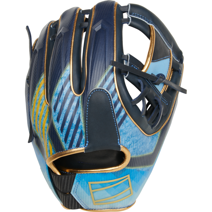 A Rawlings REV1X 11.5" Baseball Glove (RREV204-2XNG) by Rawlings rests on a white background, highlighting its advanced 3D-printed construction and modern infield design.