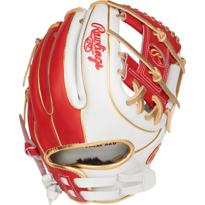 The Rawlings Liberty Advanced Color Sync 11.75" Fastpitch Softball Glove (RLA715SB-2WSG) is a red and white softball glove by Rawlings.