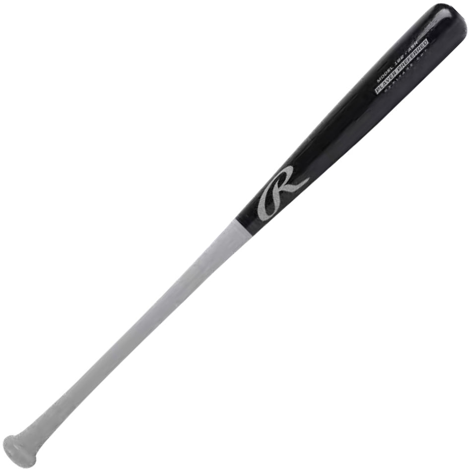 A black and silver Rawlings Player Preferred Youth Ash Wood Baseball Bat (RPA162Y) featuring a large āRā logo and a label near the barrel, isolated on a white background.