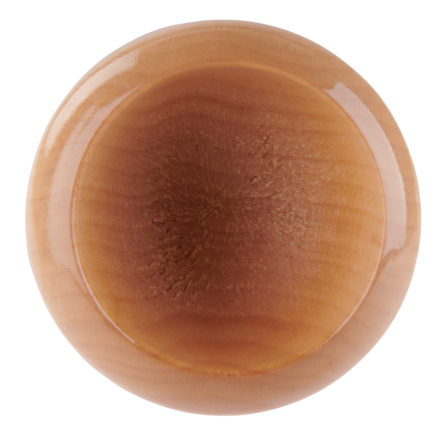 A round, smooth, light brown wooden bowl viewed from above, showing its polished surface and natural wood grain patterns—reminiscent of the fine finish on a Rawlings Pro Preferred Youth Maple Wood Baseball Bat (RPPMMM13Y) by Rawlings.