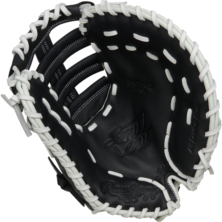 The Rawlings Shut Out 12" Fastpitch First Base Mitt (RRSOFBM12) is a black and white glove designed to help you make standout plays on the field.