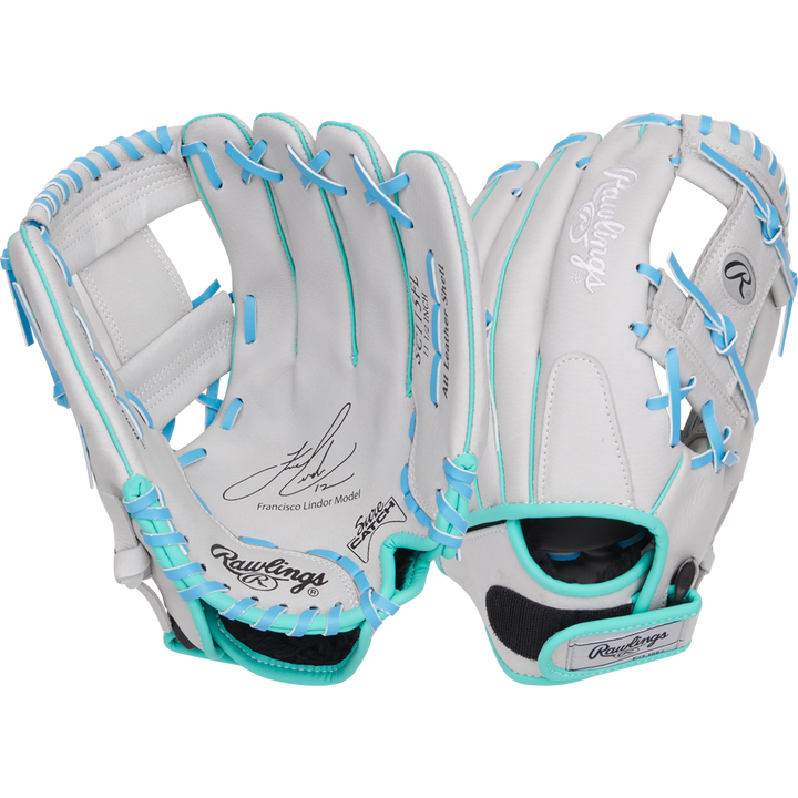 A Rawlings Sure Catch 11.5" Francisco Lindor Youth Baseball Glove (SC115FL) is shown on a white background.