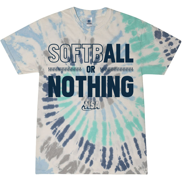 The NSA Softball or Nothing Short Sleeve Shirt by DSG Apparel features bold text, perfect for National Softball Association fans and anyone who loves stylish softball shirts.