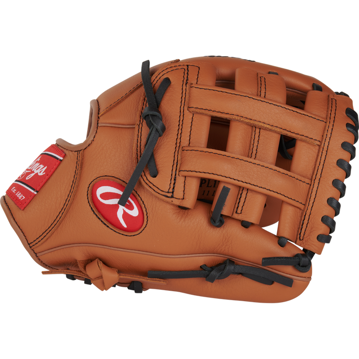 The Rawlings Select Pro Lite 11" Nolan Arenado Baseball Glove (RSPL110NA) is a brown youth glove with black laces and a red Rawlings logo patch, displayed on a plain white background.