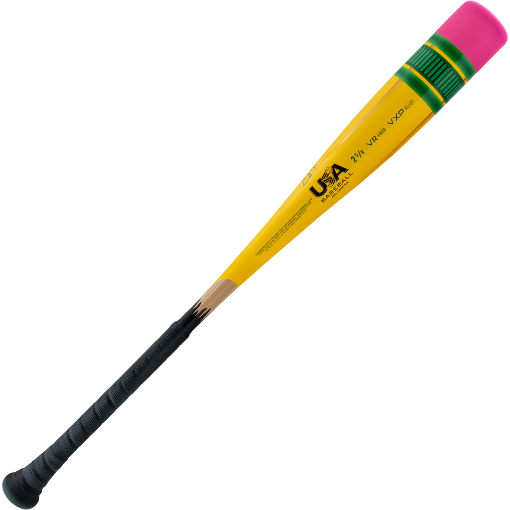 The 2025 Victus Vibe Pencil (-10) 2 5/8" USA Baseball Bat by Victus features a yellow and green one-piece aluminum design engineered for peak performance.