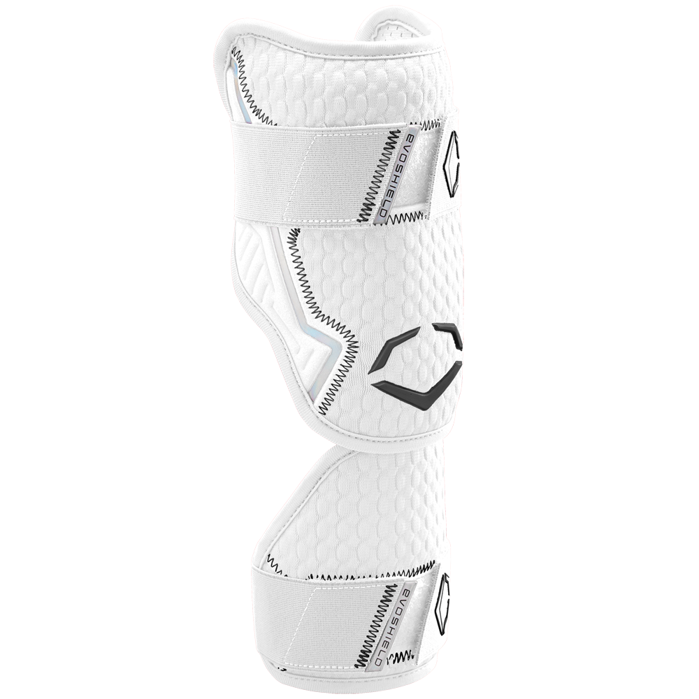 The EvoShield PRO-SRZ 2.0 Batter's Two Piece Elbow Guard by EvoShield features hexagonal padding, elastic straps, and a black logo, offering advanced protection inspired by Gel-to-Shell Technology for athletic performance.