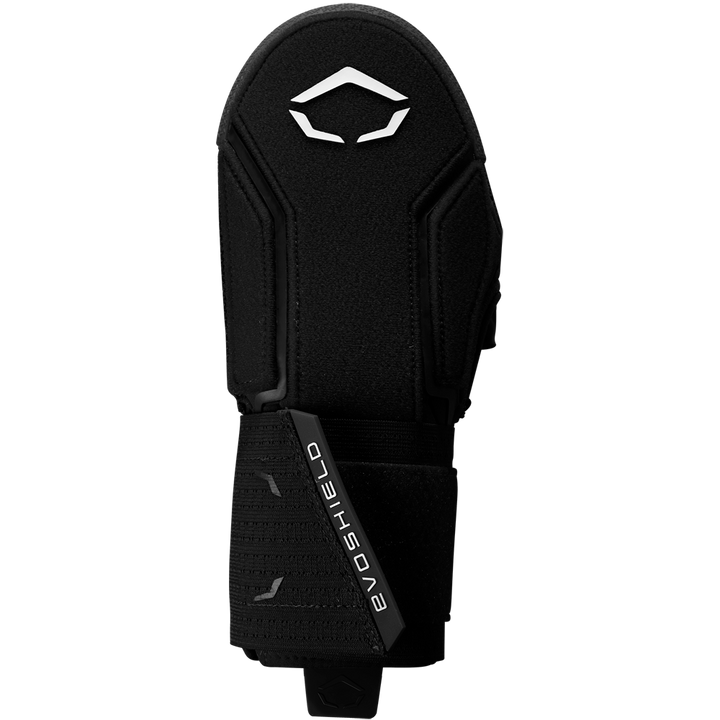 The EvoShield Sliding Mitt 2.0 (WB57537) is a black sliding mitt featuring a white logo on the back and "EVOSHIELD" written on the adjustable wrist strap, designed for superior hand protection and shown against a plain white background.