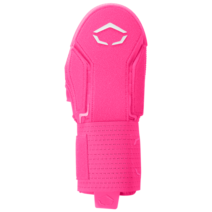 The EvoShield Sliding Mitt 2.0: WB57537 by EvoShield is a bright pink athletic wrist guard with a white geometric logo and adjustable strap, designed to protect your hand and shown on a plain white background.