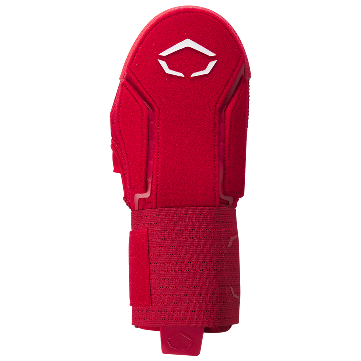 The EvoShield Sliding Mitt 2.0 (WB57537) by EvoShield is a red mitt featuring a white geometric logo on the back and an adjustable wrist strap for secure hand protection, shown against a plain white background.