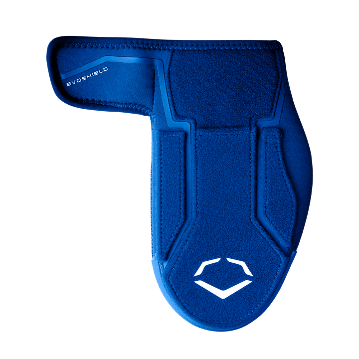 The EvoShield Shorty Sliding Mitt 2.0 (WB57728) is a blue protective mitt with visible stitching, Velcro strap, and a white logo—perfect for hand protection in baseball games. Brand: EvoShield.