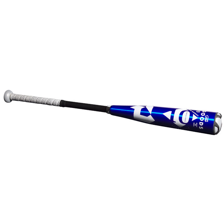 The 2023 DeMarini The Goods -10 (2 5/8") USA Baseball Bat (WBD2359010), in blue and silver with an X14 Alloy Barrel and white grip handle, is shown on a plain white background.