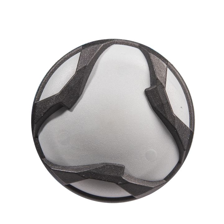 A round, gray massage ball features black, textured grip patterns inspired by the bold 2023 DeMarini The Goods -10 (2 5/8") USA Baseball Bat: WBD2359010 design and is displayed on a plain white background.