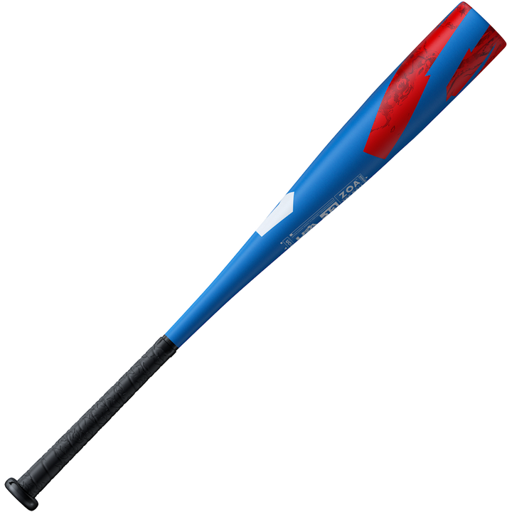 The 2024 DeMarini ZOA (-13) 2 5/8" USA T-Ball Baseball Bat (WBD2480010) features a blue barrel with red accents and a black grip, shown on a plain white background.