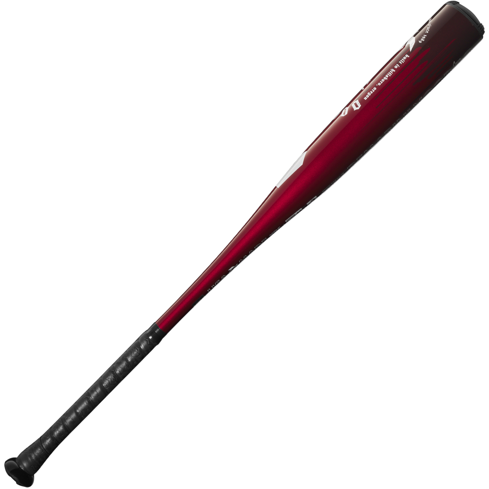 The 2025 DeMarini Voodoo One (-3) BBCOR Baseball Bat (WBD2527010), featuring a red and black design with an X14 Alloy Barrel and textured black grip, is shown diagonally on a plain white background.