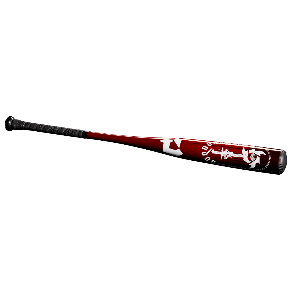 The 2025 DeMarini Voodoo One (-3) BBCOR Baseball Bat (WBD2527010 DEMO) features a red and black design with a powerful X14 Alloy Barrel.