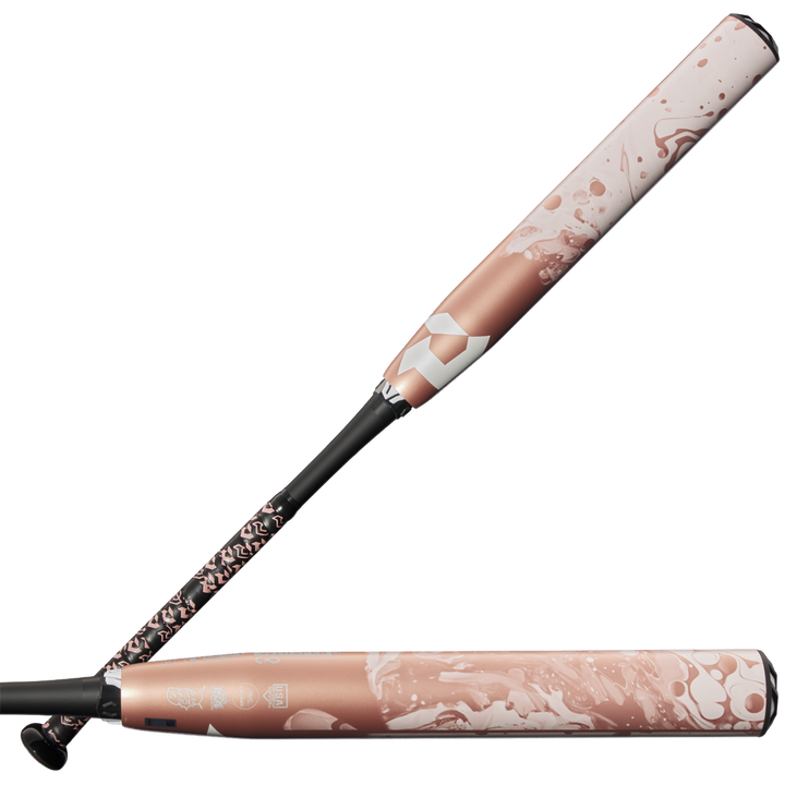 The 2025 DeMarini Whisper (-10) Fastpitch Softball Bat (WBD2544010) features a pink and white design and is crafted with continuous fiber composite for premium performance.