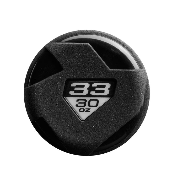 A black plastic bottle cap with a triangular window showing “38” above “30 oz” in bold black and white text, echoing the striking design of the DeMarini 2024 Voodoo One Neon Pink (-3) BBCOR Baseball Bat (WBD2557010).