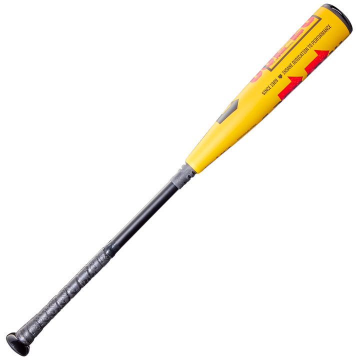 The 2026 DeMarini The Goods (-10) 2 5/8" USA Baseball Bat (WBD2601010) features a yellow and black design, textured black grip, and red X14 Alloy Barrel accents, shown on a plain white background.